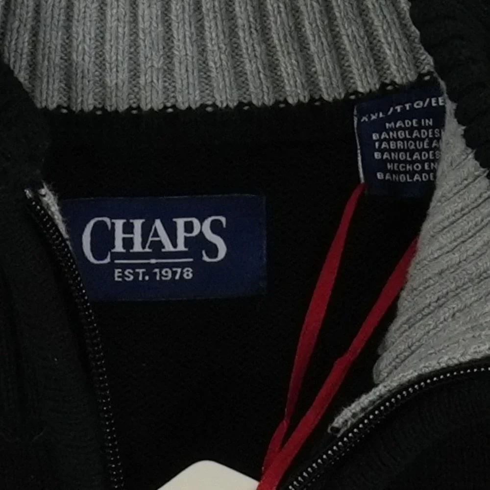 NEW Chaps American Flag Sweater Quarter Zip Men's‎ Size XXL Black 100% Cotton